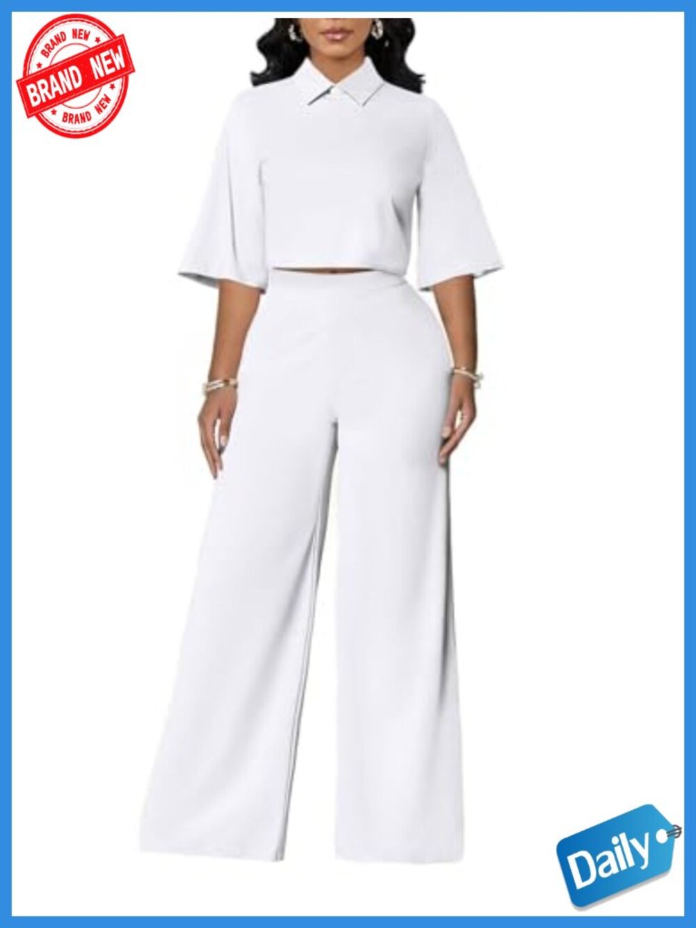 Women's 2 Piece Pantsuit Set - 3/4 Sleeve Blazer & Wide Leg Pants